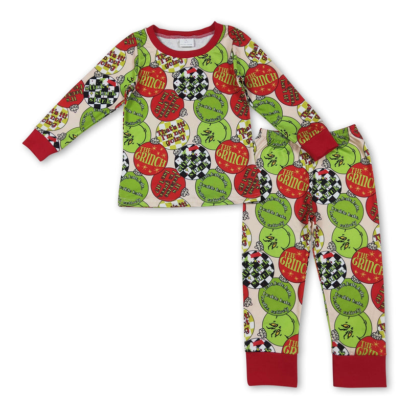 Long sleeves green face ornaments kids Christmas pajamas - BIG FRENCHIES