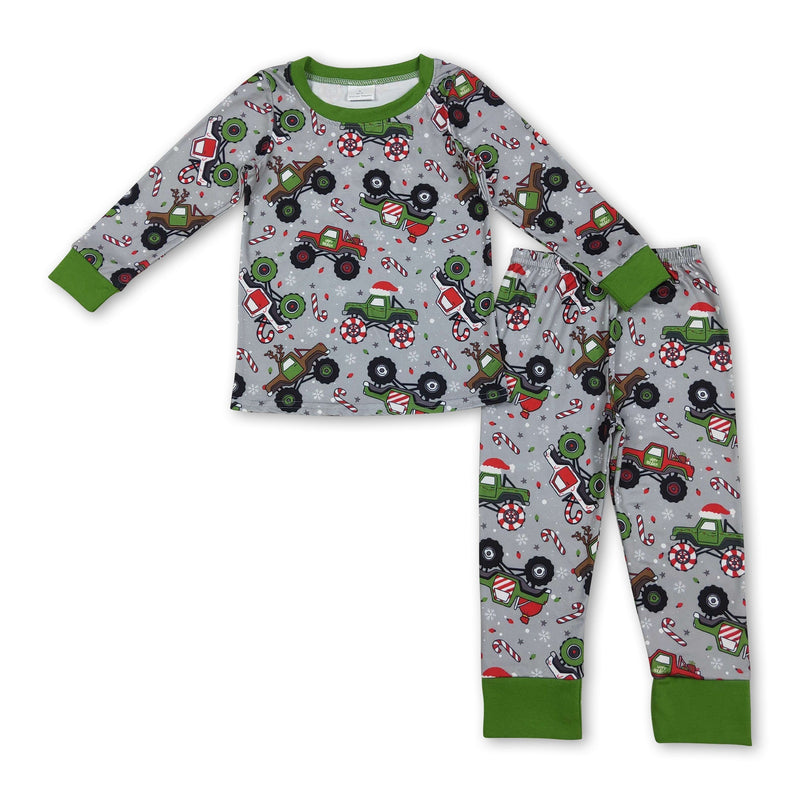 Christmas hat truck candy cane kids boys pajamas - BIG FRENCHIES