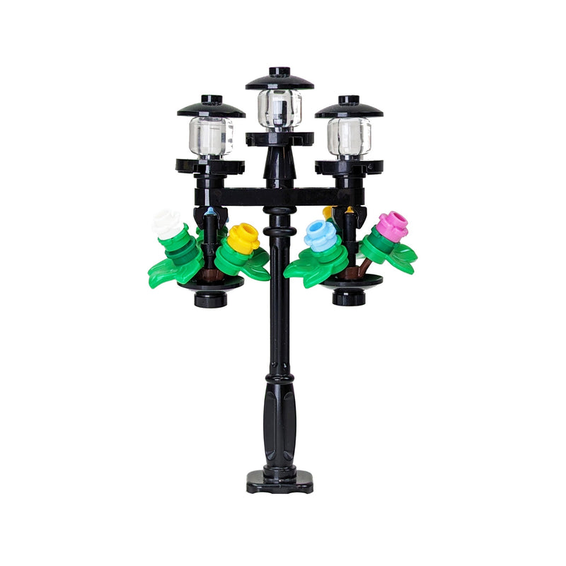 Black City Lamppost with Two Hanging Flower Baskets - Build Kit - Made Using LEGO® Parts-Custom LEGO Kit-BIG FRENCHIES-StudBee