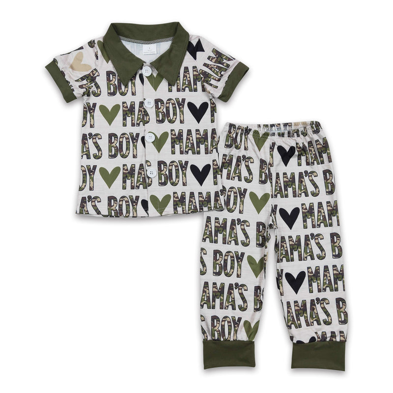 Mama's boy camo short sleeves pajamas kids boy clothes - BIG FRENCHIES