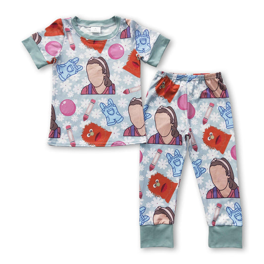 Pencil blue overalls teacher print baby kids pajamas - BIG FRENCHIES