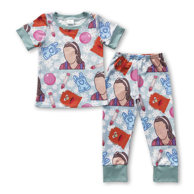 Pencil blue overalls teacher print baby kids pajamas - BIG FRENCHIES