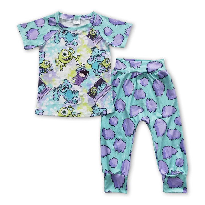 Short sleeves green monster baby boy animal pajamas - BIG FRENCHIES