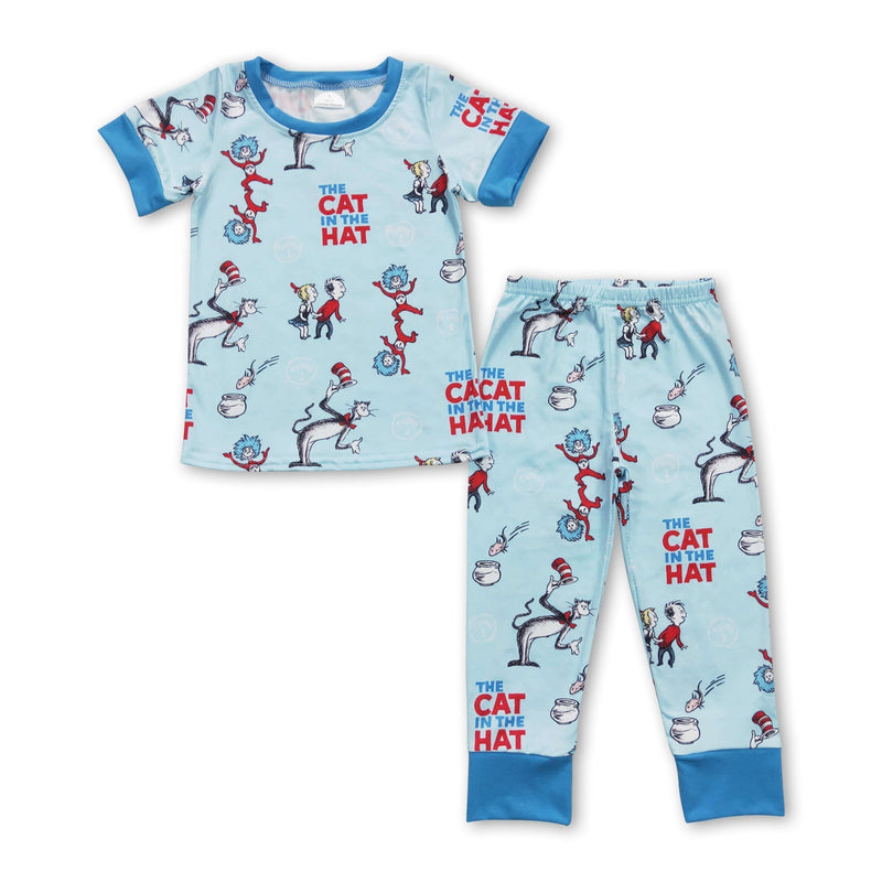 Short sleeves blue cat kids boy pajamas - BIG FRENCHIES