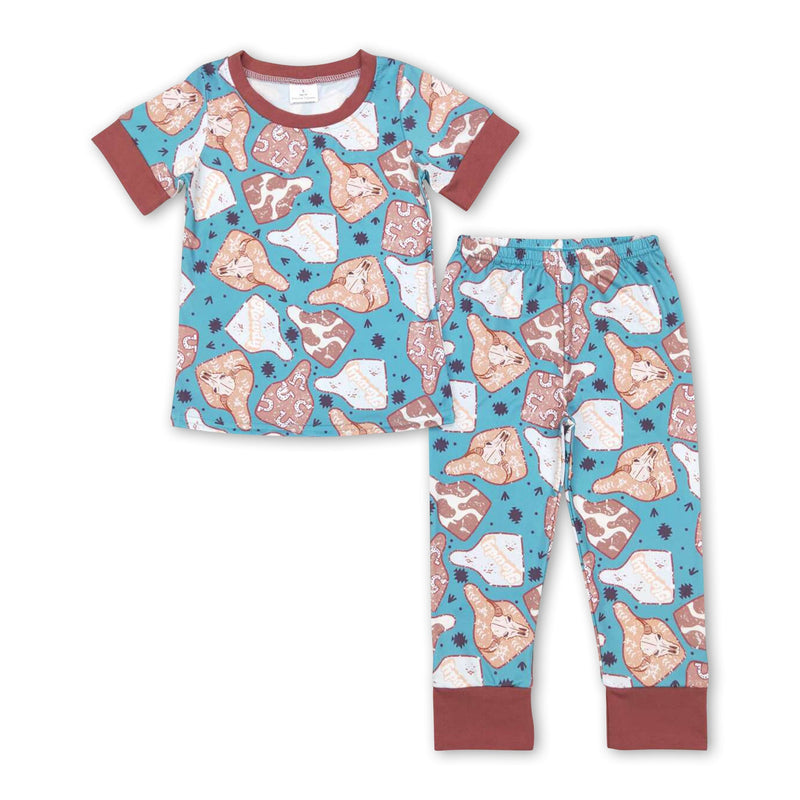 Brown short sleeves cow tags kids boy pajamas - BIG FRENCHIES