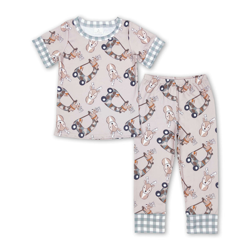Plaid short sleeves camo deer kids boy pajamas - BIG FRENCHIES