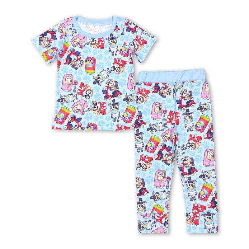 Light blue dogs top pants kids boys pajamas - BIG FRENCHIES
