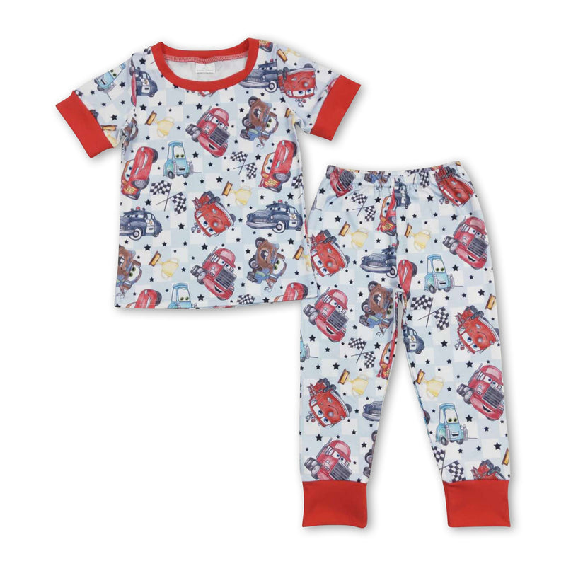 Short sleeves plaid cars kids boys pajamas - BIG FRENCHIES