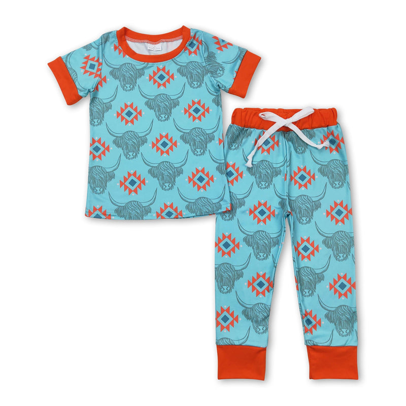 Short sleeves highland cow aztec top pants boys pajamas - BIG FRENCHIES