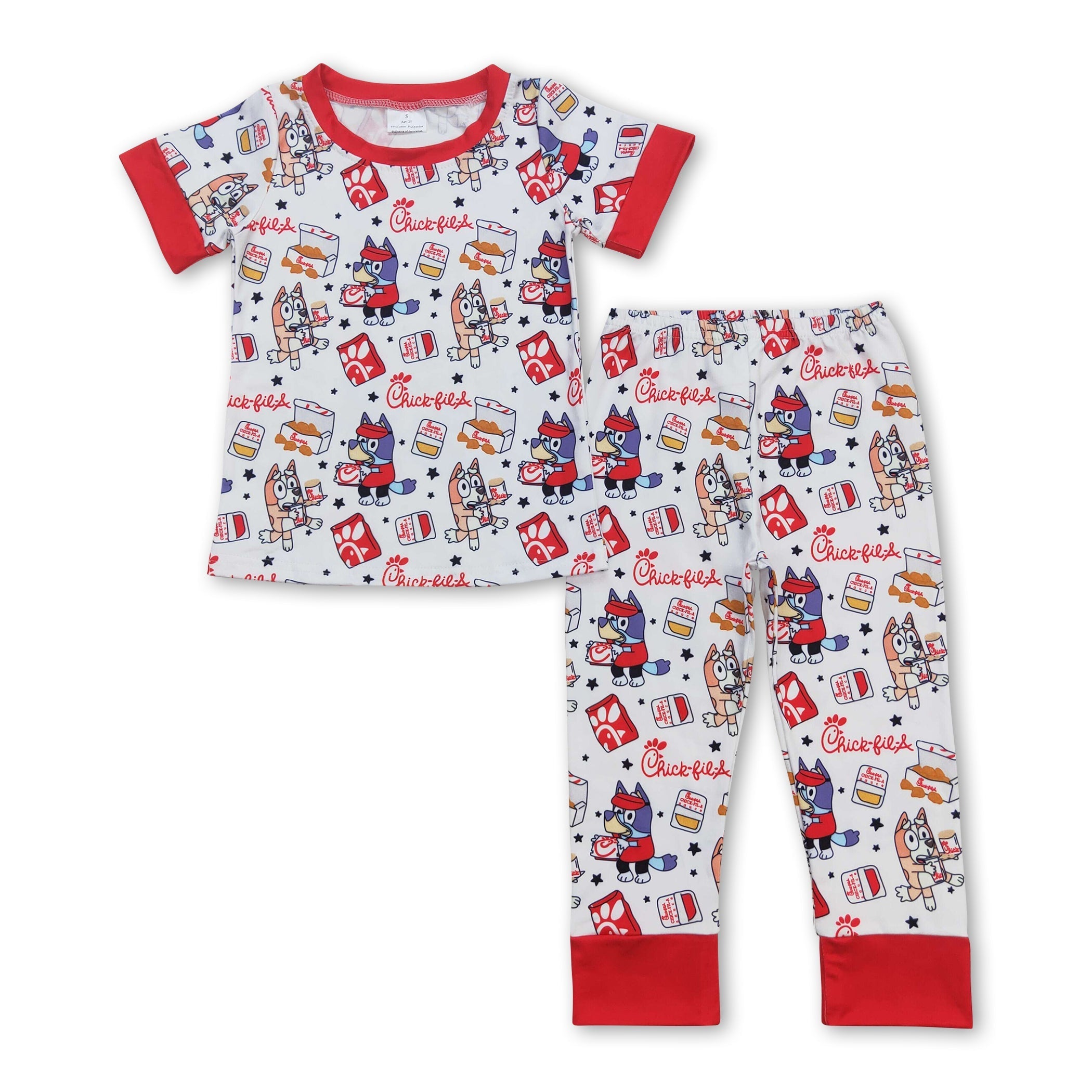 Red short sleeves dogs fries baby kids pajamas - BIG FRENCHIES