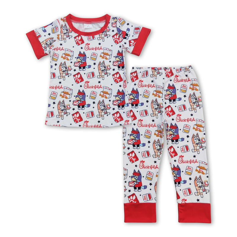 Red short sleeves dogs fries baby kids pajamas - BIG FRENCHIES
