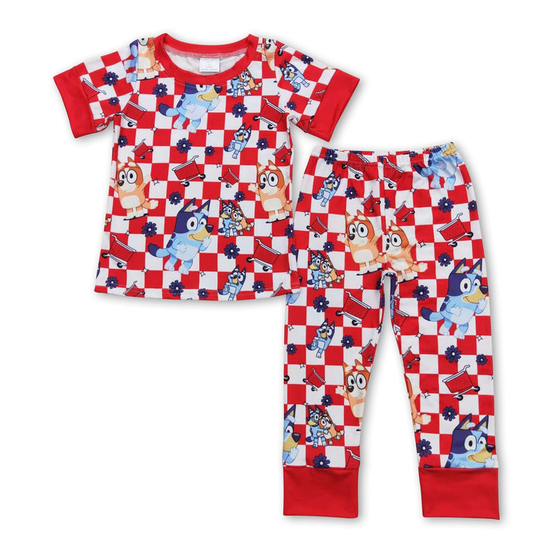 Red plaid blue dog cart kids boys pajamas - BIG FRENCHIES