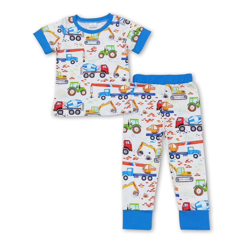 Blue short sleeves constructions top pants toddler boy pajamas - BIG FRENCHIES