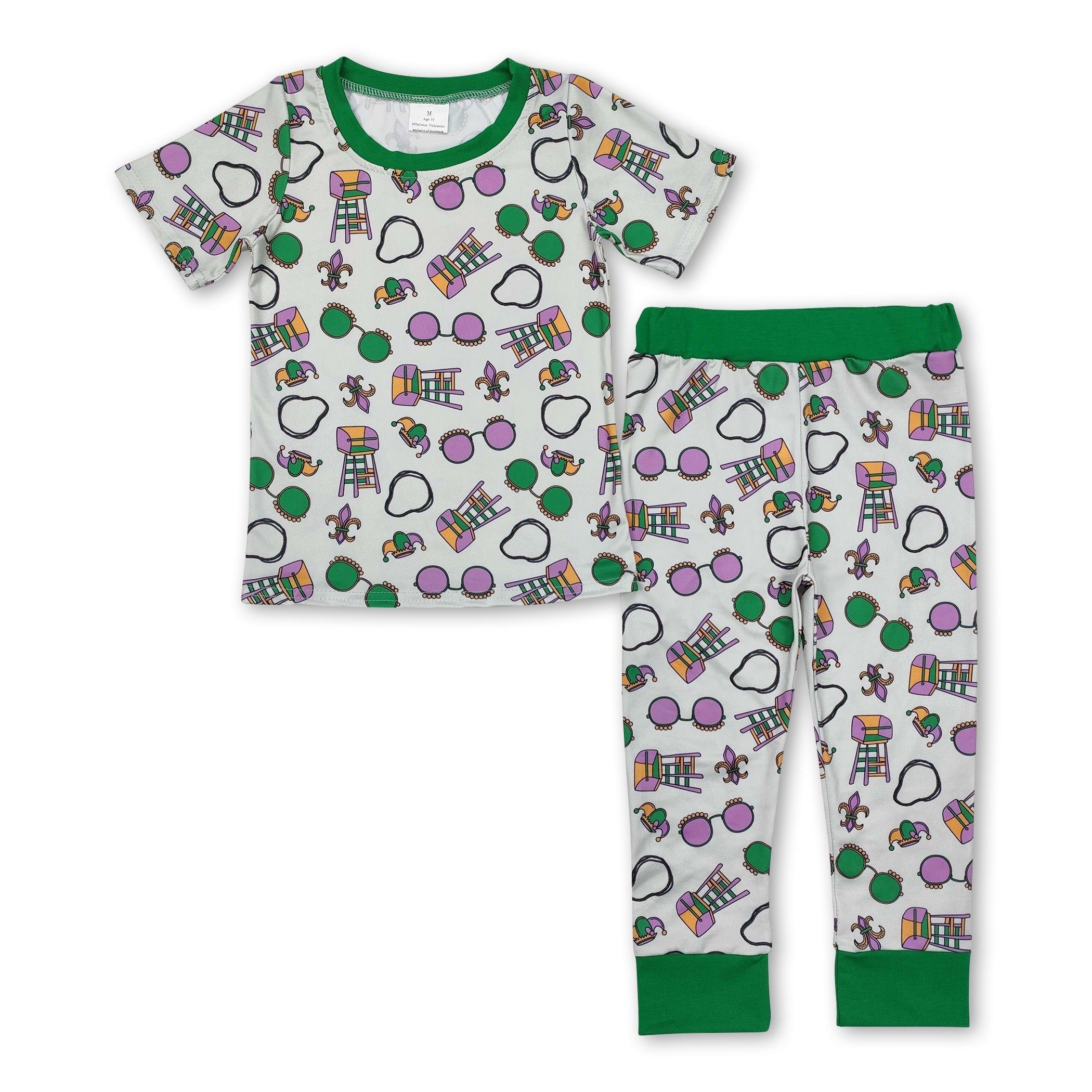 Green short sleeves glasses kids boys mardi gras pajamas - BIG FRENCHIES