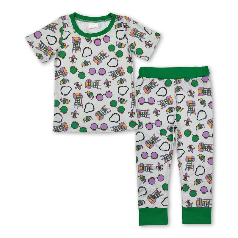 Green short sleeves glasses kids boys mardi gras pajamas - BIG FRENCHIES
