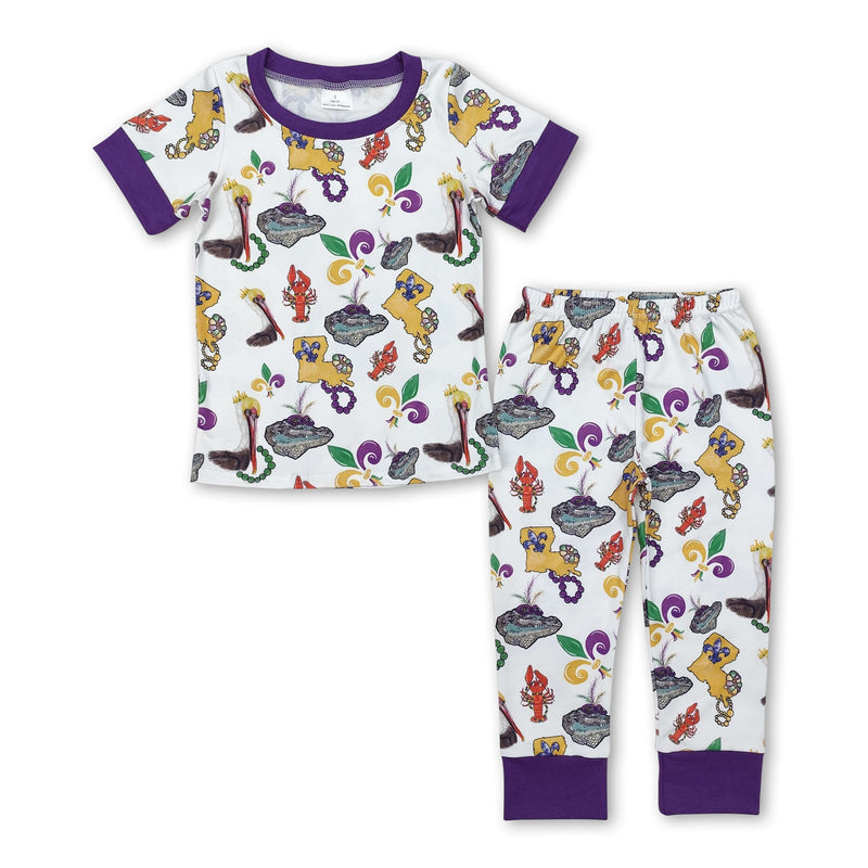 Short sleeves pelican baby kids Mardi Gras pajamas - BIG FRENCHIES