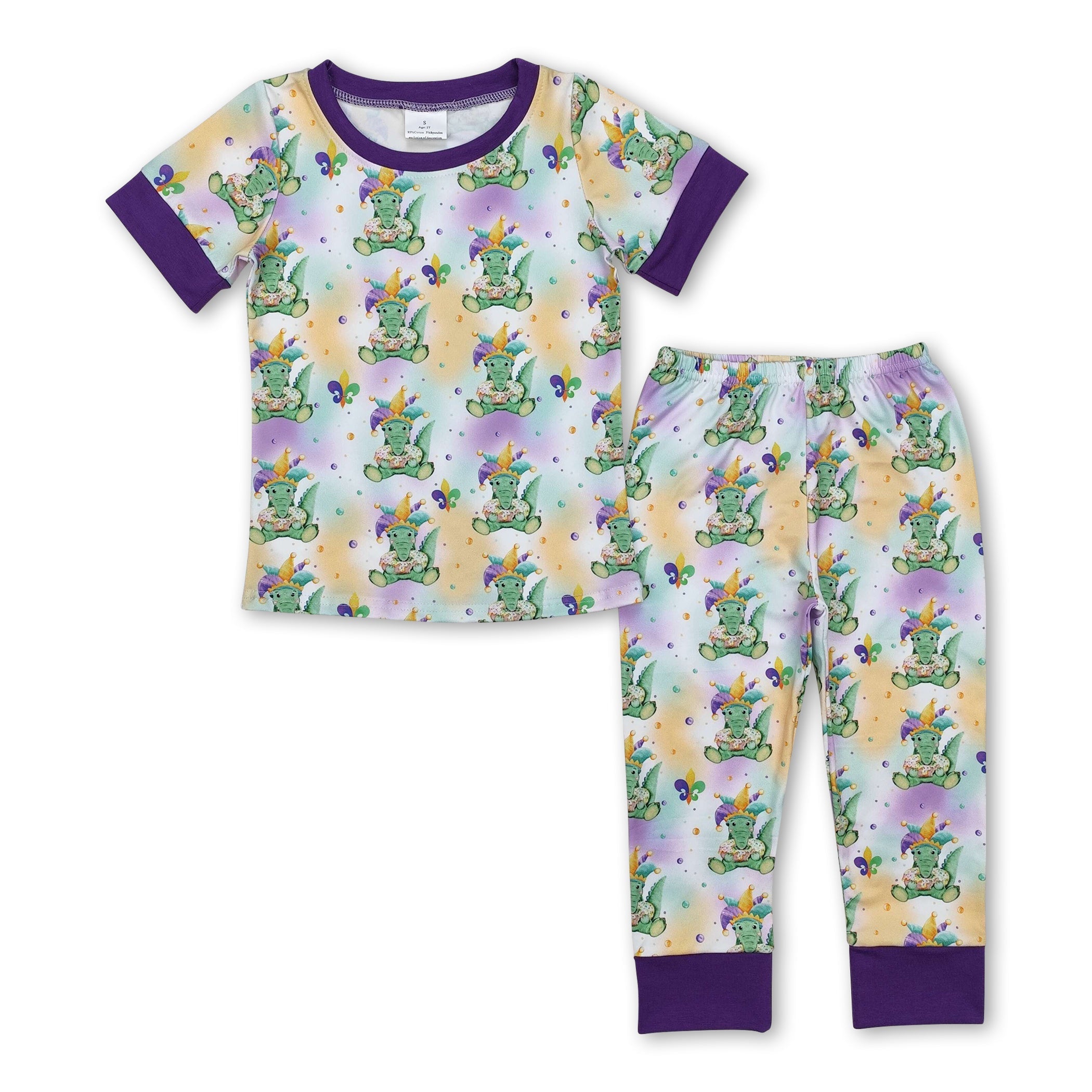 Purple short sleeves alligator baby kids Mardi Gras pajamas - BIG FRENCHIES