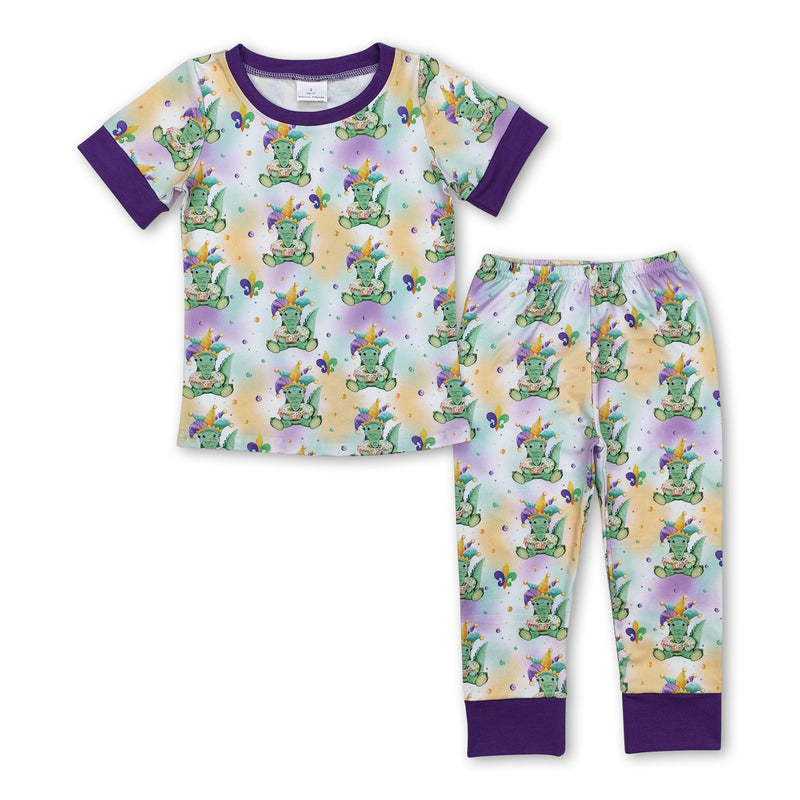 Purple short sleeves alligator baby kids Mardi Gras pajamas - BIG FRENCHIES