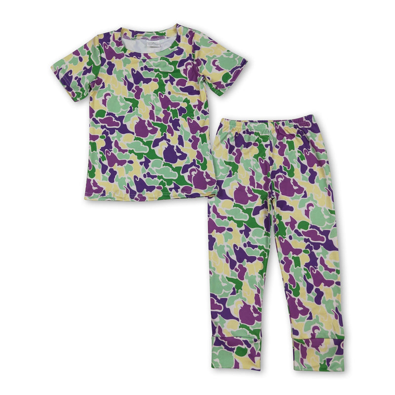 Purple yellow green camo boy Mardi Gras pajamas - BIG FRENCHIES