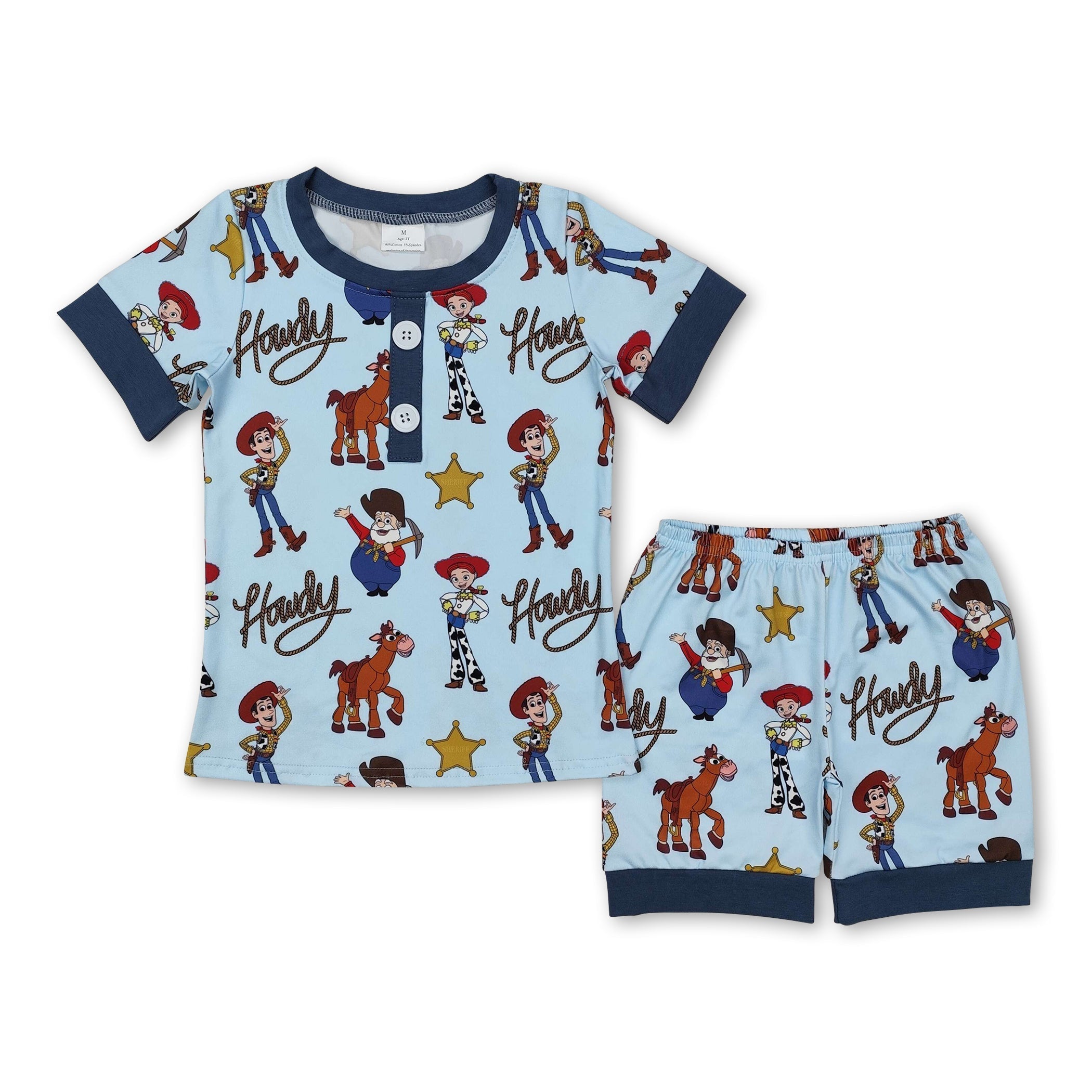 Short sleeves pocket top howdy toy shorts kids boys pajamas