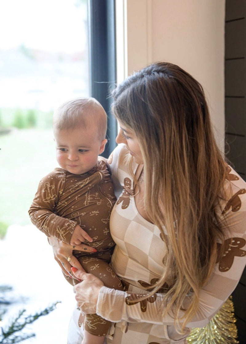 Bamboo Baby Christmas Sleepers | Matching Family Holiday Pajamas - Skating Gingerbread - BIG FRENCHIES