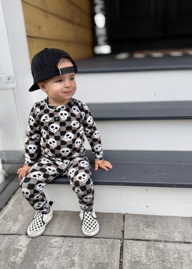 Bamboo Toddler Two-Piece Halloween Pajamas | Spooky Skull Set - BIG FRENCHIES