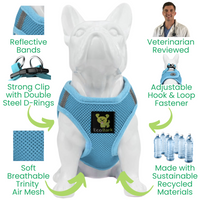 EcoBark Sky Blue Step In Dog Harness - Rapid Fastener Reflective Soft Mesh for XXXS to Small Dogs and Puppies - BIG FRENCHIES