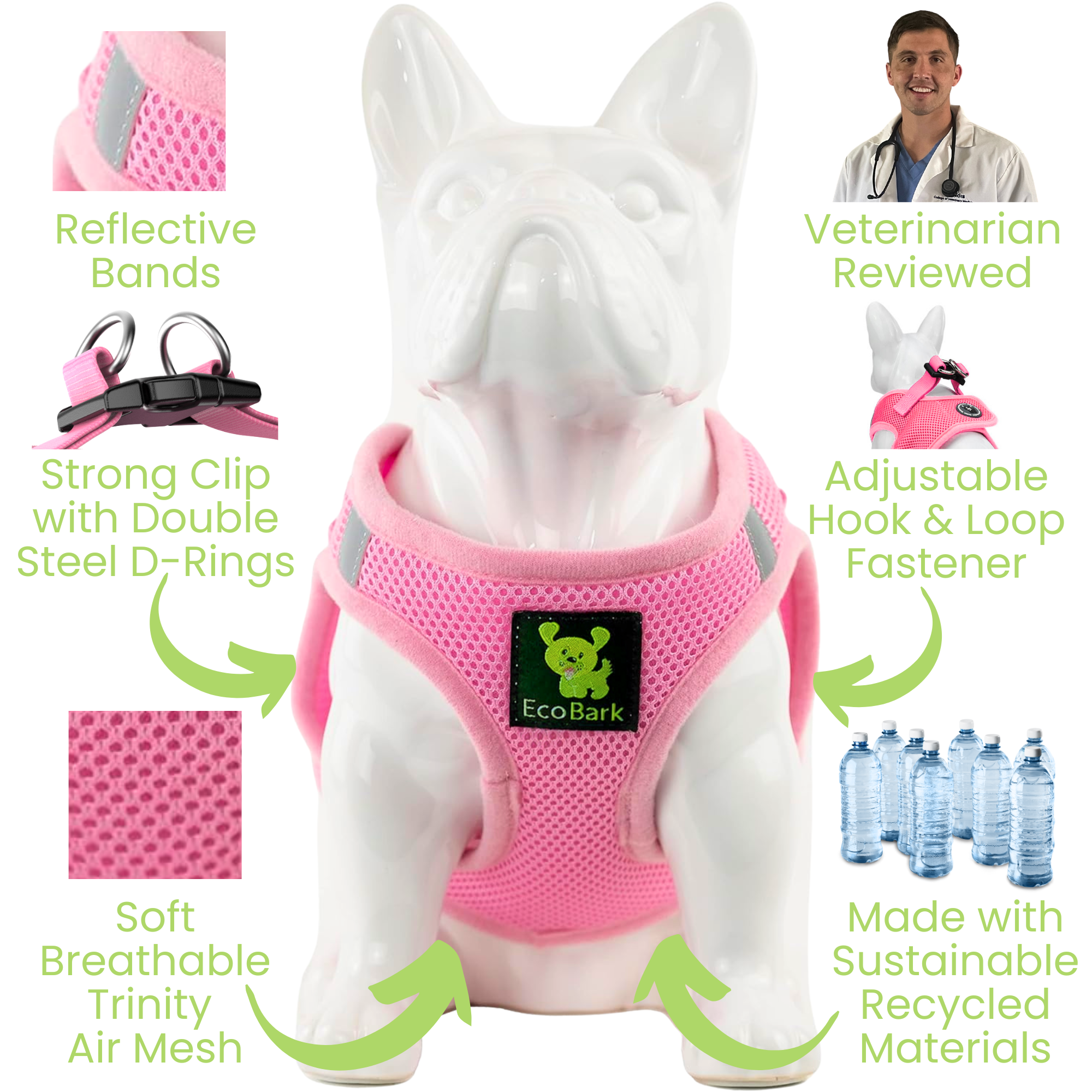 Rapid Fastener Step In Dog Harnesses - 30 Colors & Patterns / Baby Pink - BIG FRENCHIES