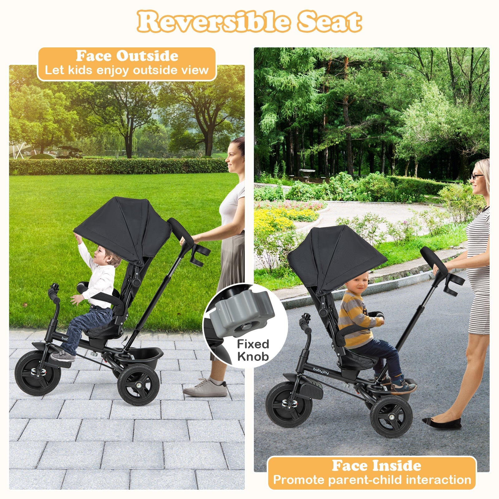 4-in-1 Baby Tricycle Toddler Trike with Reversible Seat and 5-Point Safety Harness