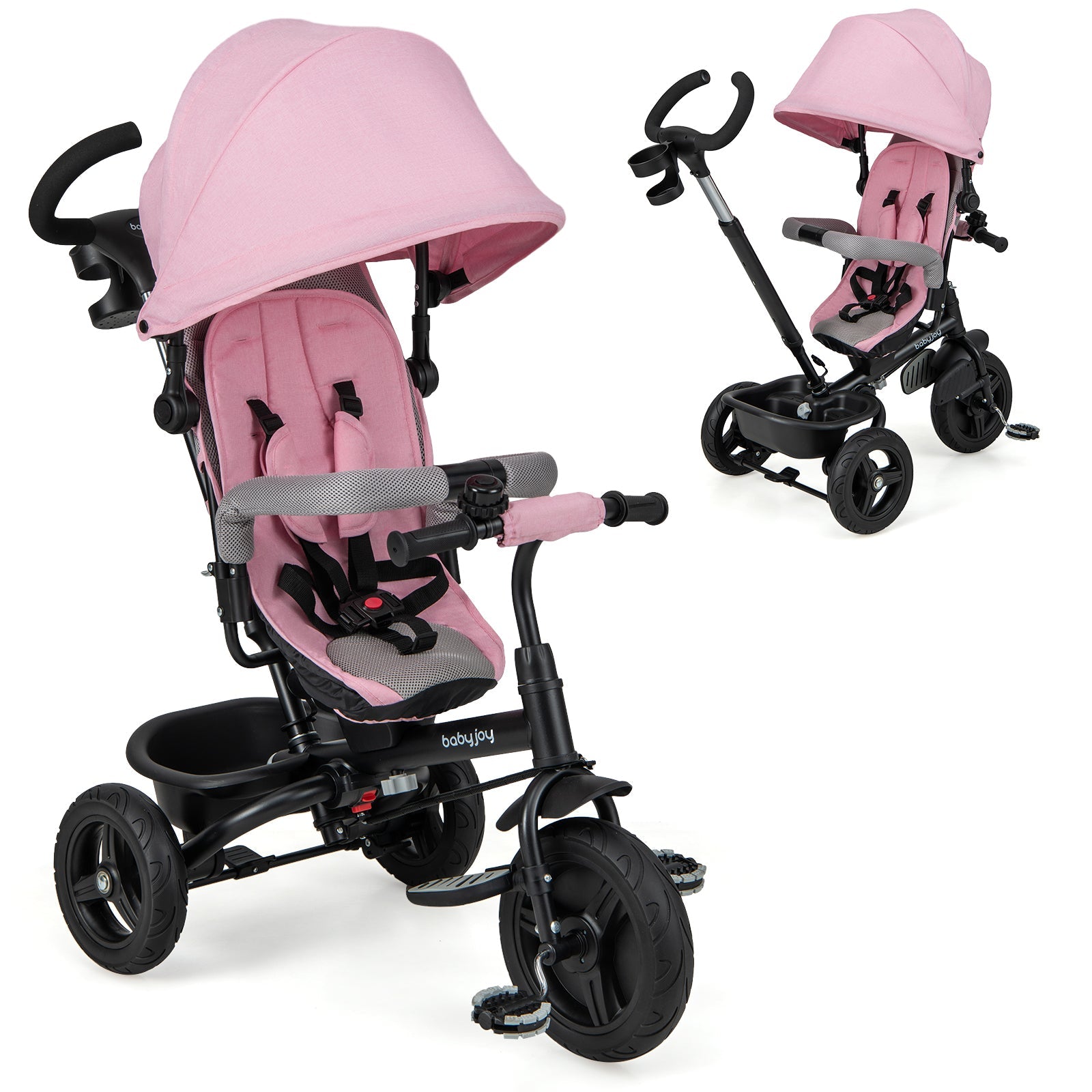 4-in-1 Baby Tricycle Toddler Trike with Reversible Seat and 5-Point Safety Harness