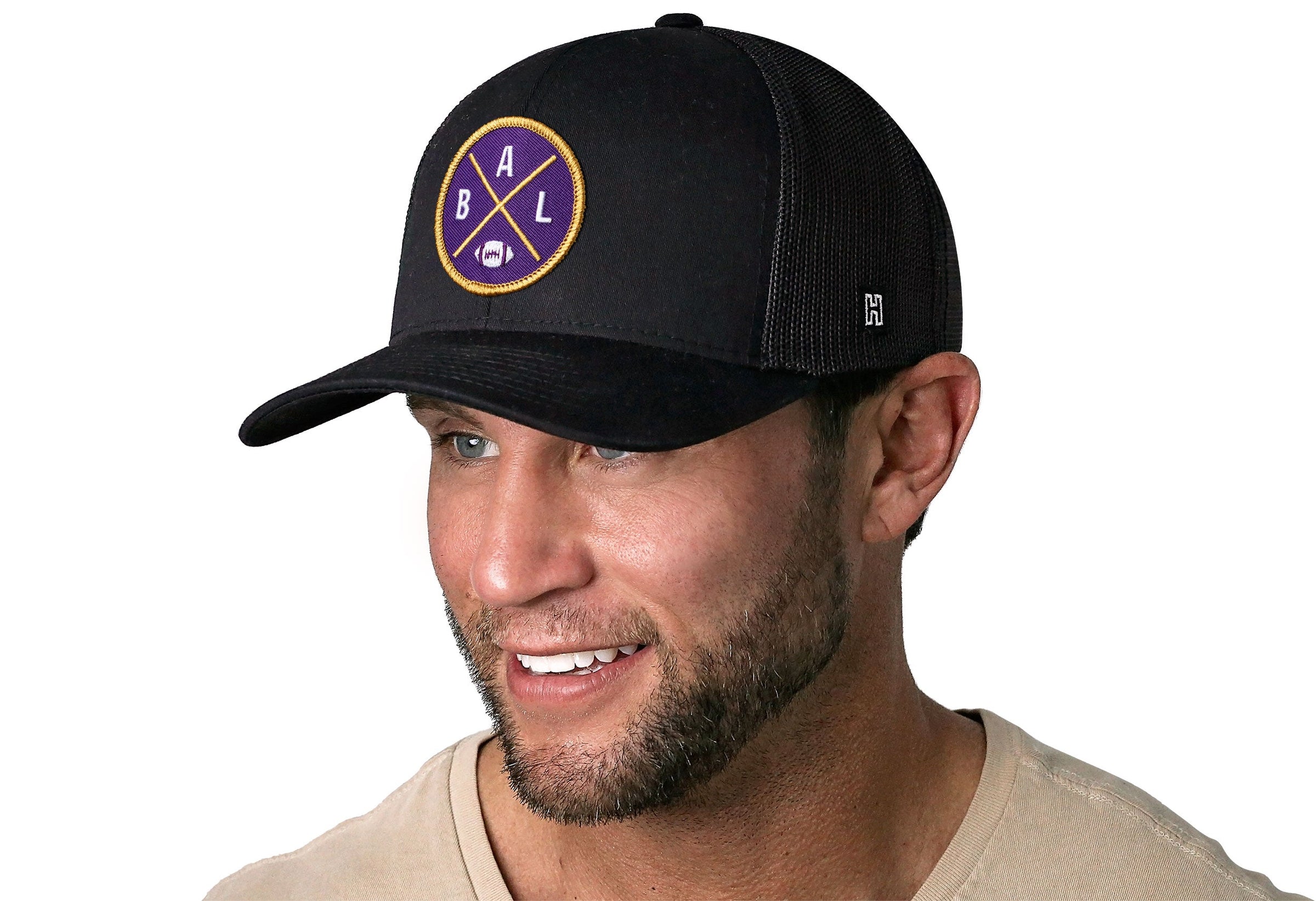 Baltimore Trucker Hat  |  Black BAL X Football Snapback