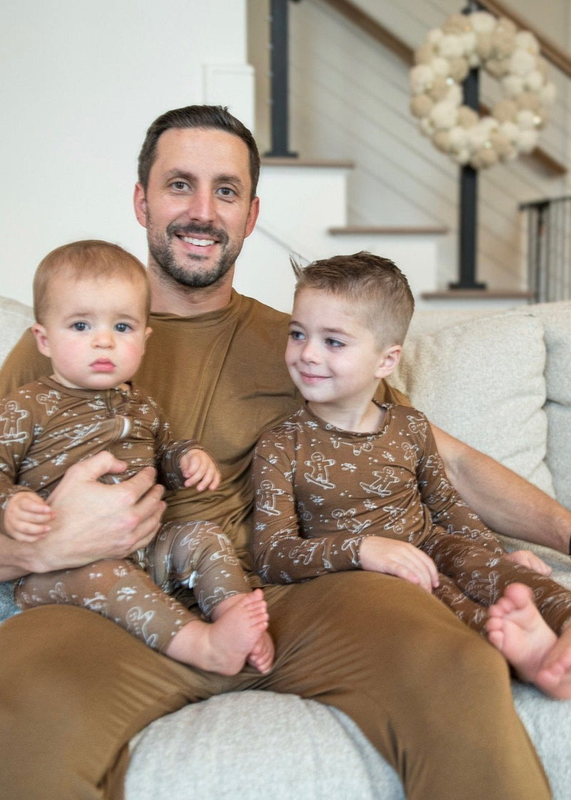 Bamboo Toddler and Kids Christmas Pajamas | Matching Family Holiday Set - Skating Gingerbread - BIG FRENCHIES