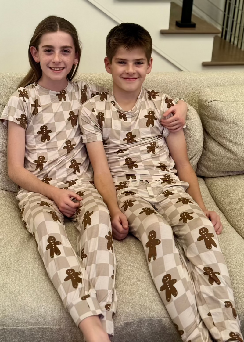 Bamboo Youth Christmas Pajamas | Matching Family Holiday Set - Gingerbread - BIG FRENCHIES
