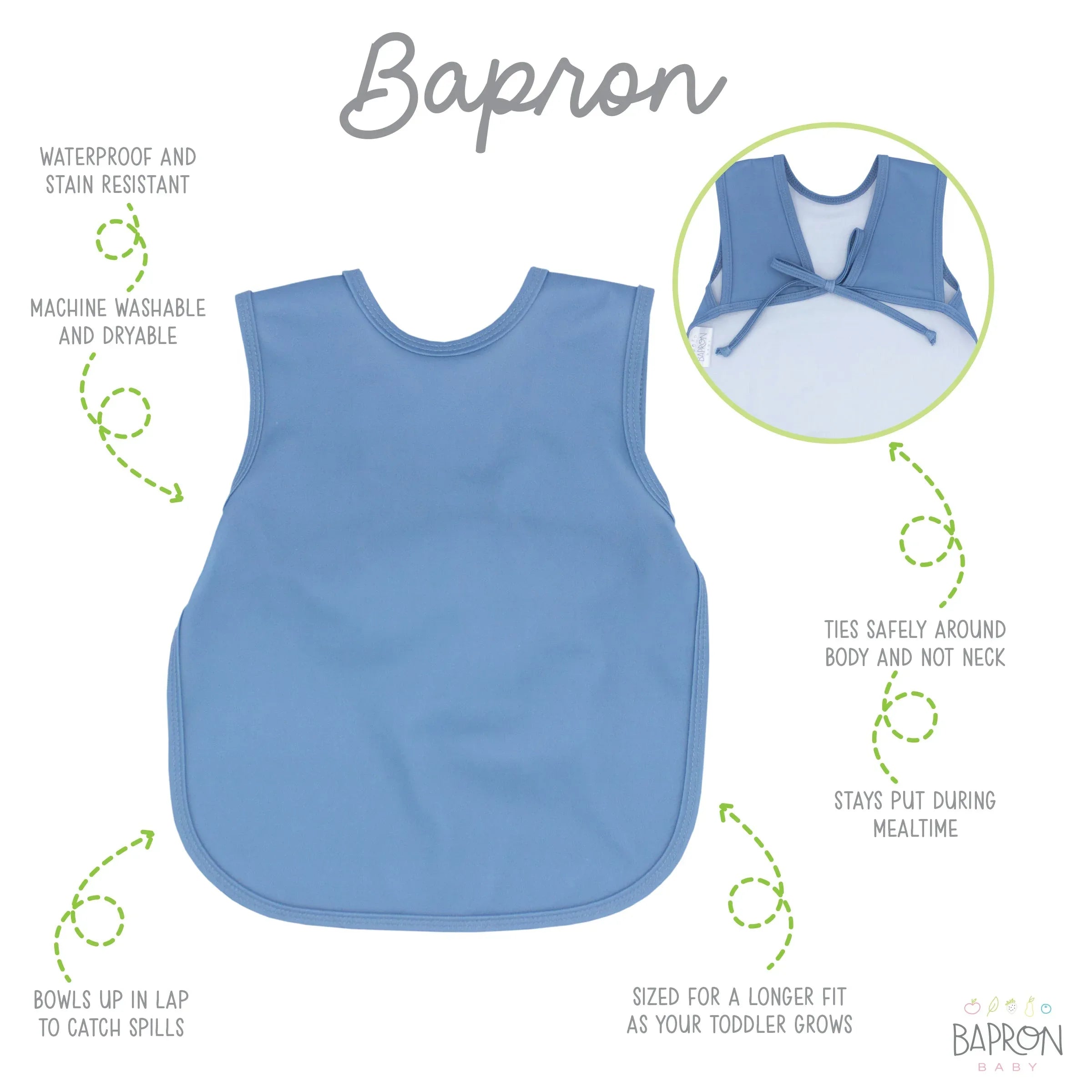 Solid Dusty Blue Minimalist Bapron - BIG FRENCHIES