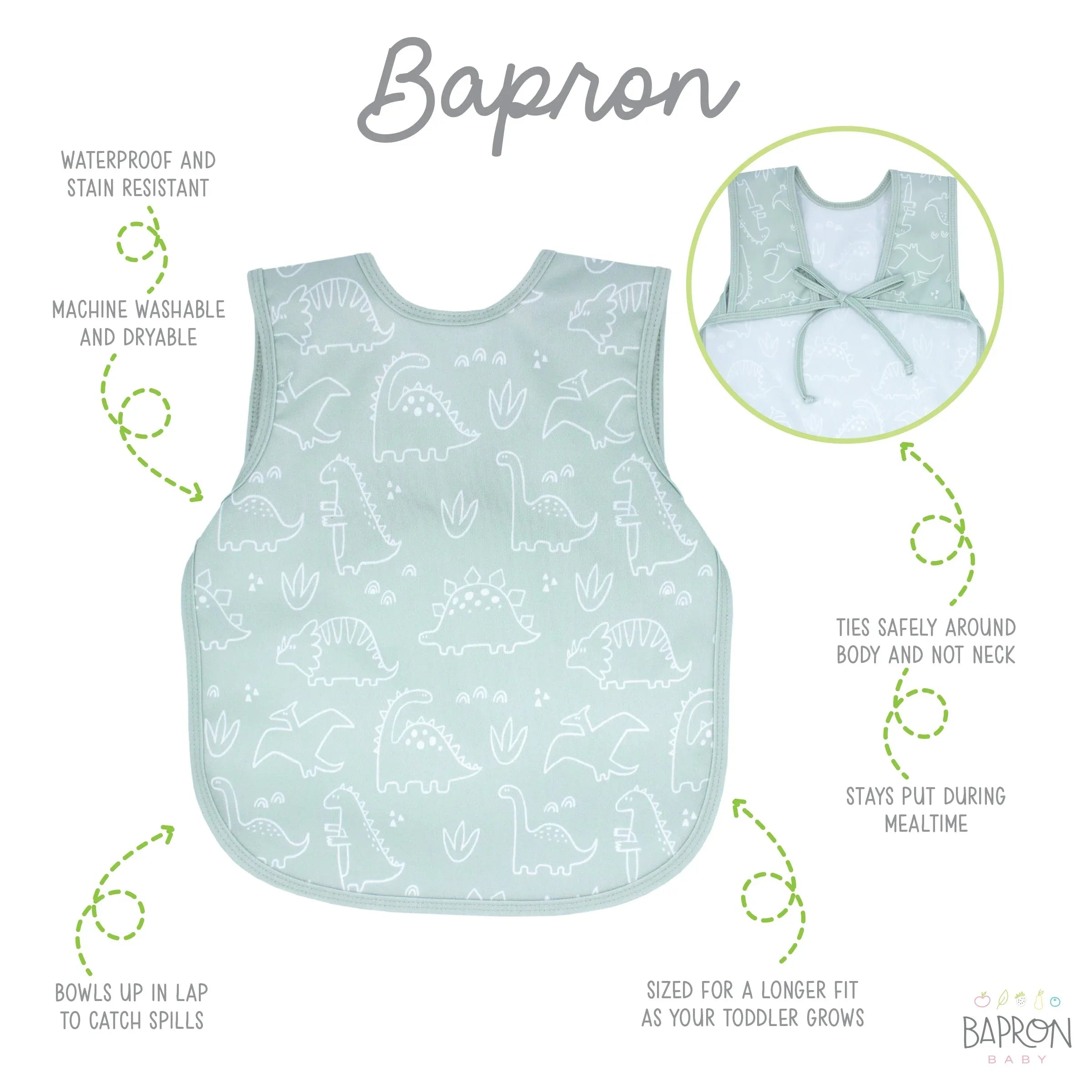 Dino Friends - Sage Bapron SALE **PRESCHOOL SIZE ONLY** - BIG FRENCHIES
