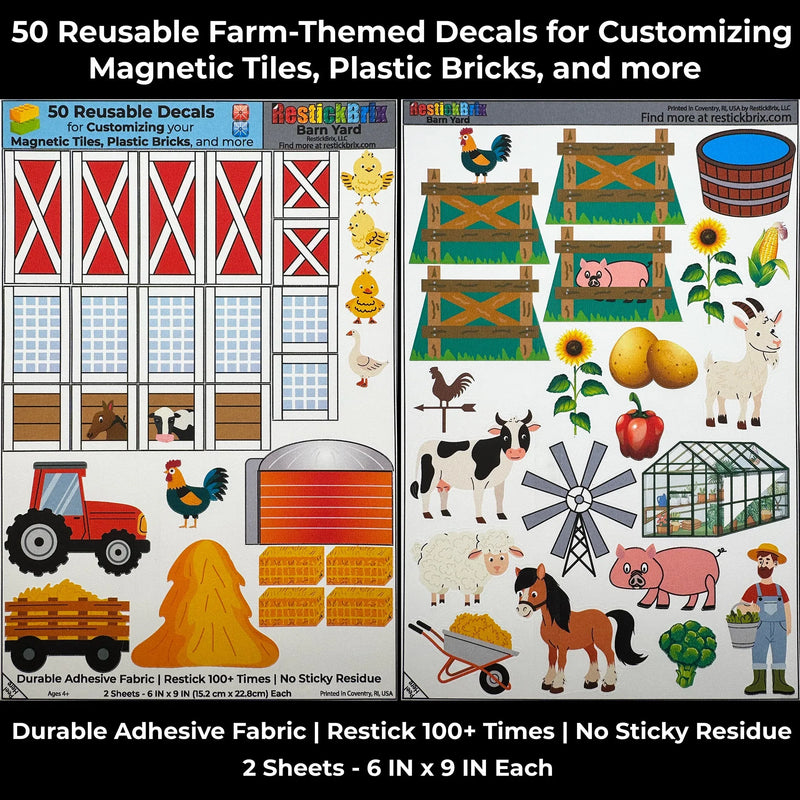 Barn Yard: Reusable Decals for Customizing Magnetic Tiles, Plastic Bricks, and more - BIG FRENCHIES