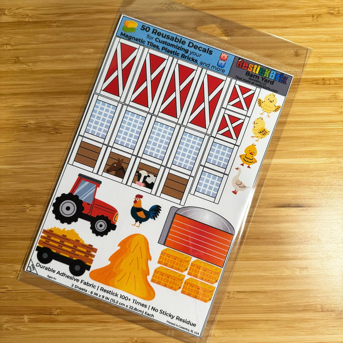 Barn Yard: Reusable Decals for Customizing Magnetic Tiles, Plastic Bricks, and more - BIG FRENCHIES