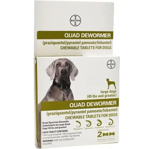 Bayer Quad Dewormer Chewable Tablets for S M L Dogs