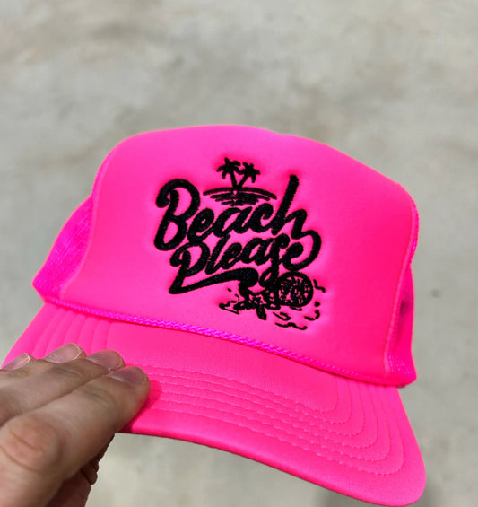 Beach Please Neon Pink Trucker - BIG FRENCHIES