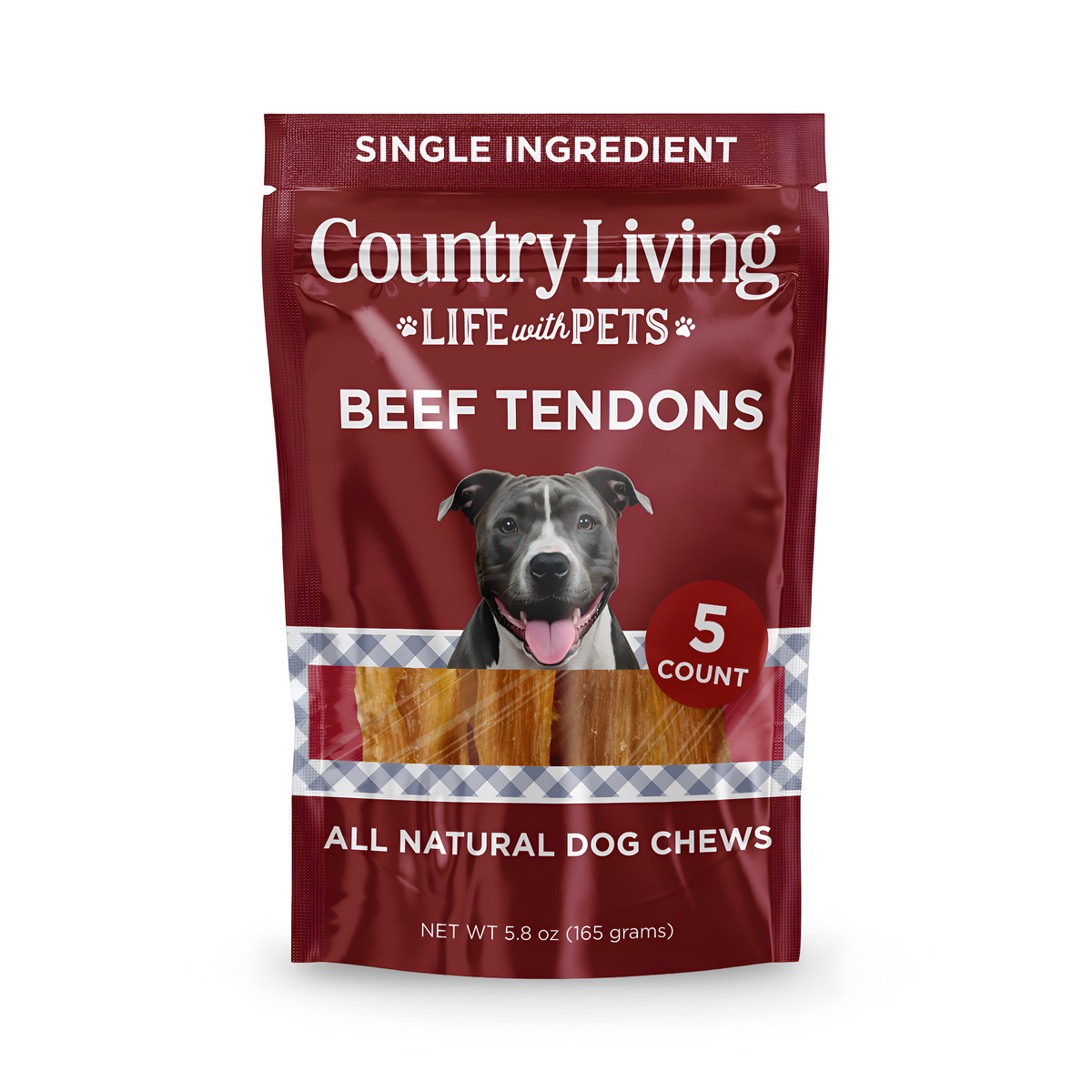 Country Living 4”-7” Beef Backstrap Tendon Dog Chews – 5 Count Bag – All-Natural, Long-Lasting, High-Protein Dog Treats – Single-Ingredient, Grain-Free - BIG FRENCHIES