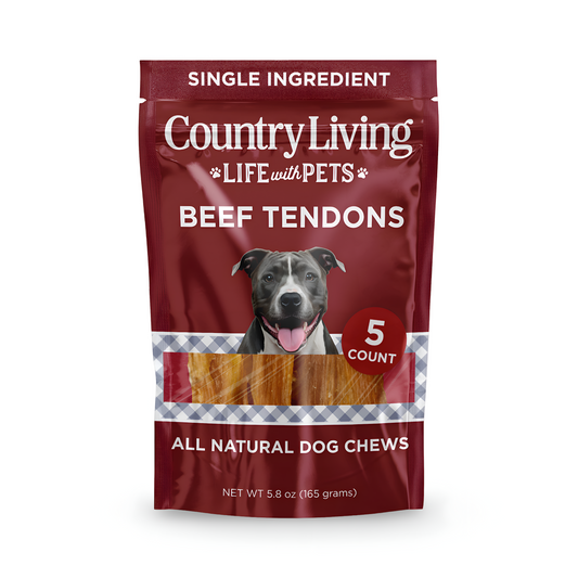 Country Living 4”-7” Beef Backstrap Tendon Dog Chews – 5 Count Bag – All-Natural, Long-Lasting, High-Protein Dog Treats – Single-Ingredient, Grain-Free - BIG FRENCHIES