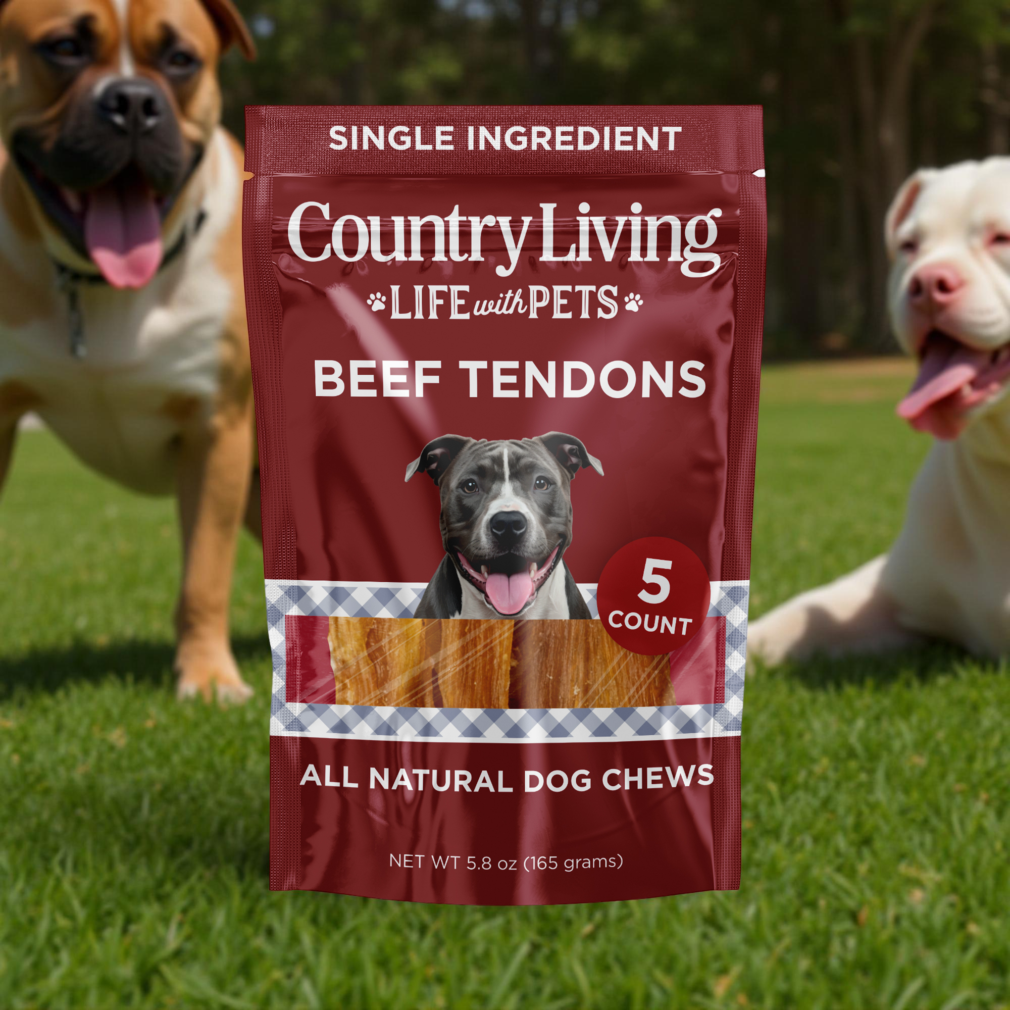 Country Living 4”-7” Beef Backstrap Tendon Dog Chews – 5 Count Bag – All-Natural, Long-Lasting, High-Protein Dog Treats – Single-Ingredient, Grain-Free - BIG FRENCHIES
