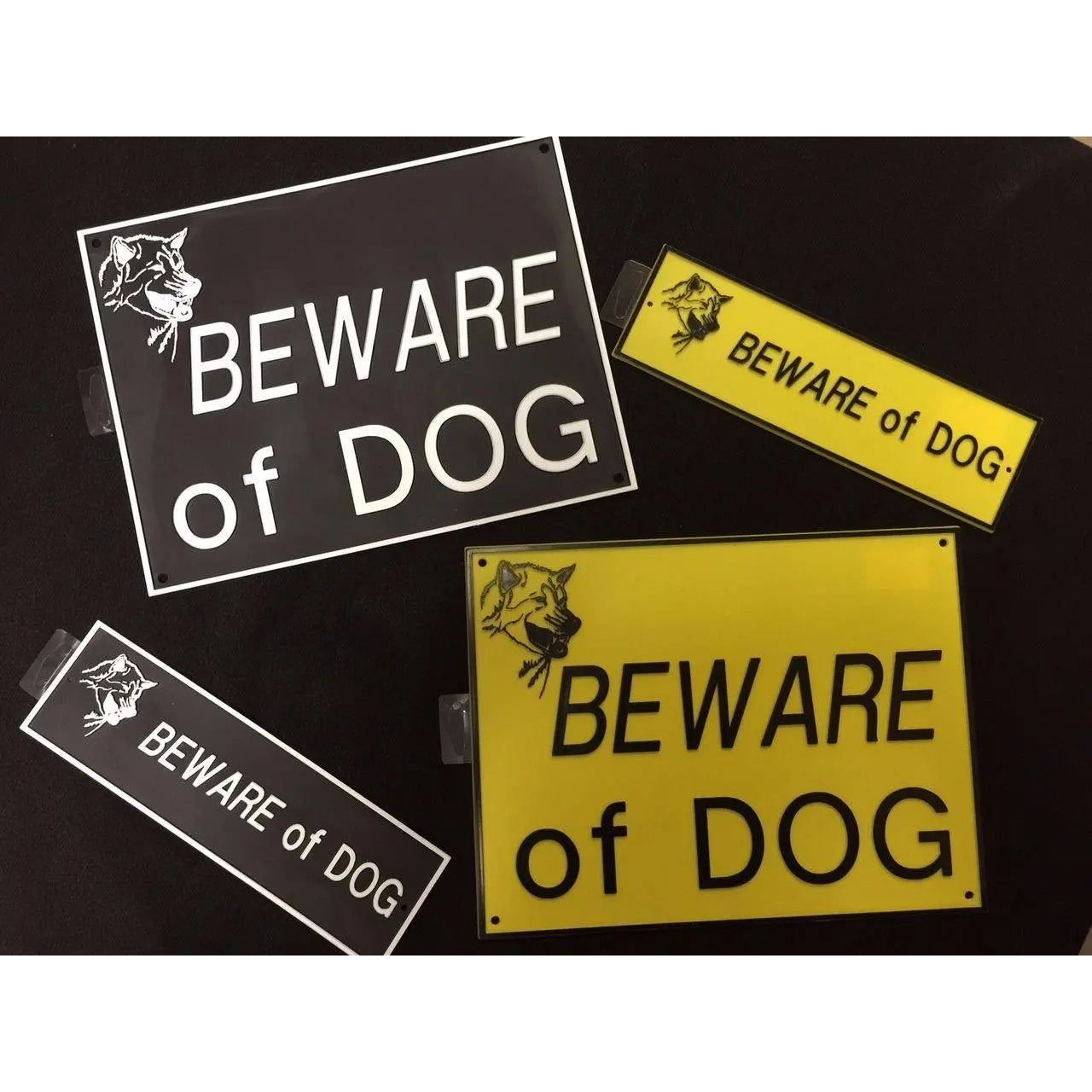 Beware Of Dog Signs Plastic Durable & Visible Black or Yellow 9 x 11" or 3 x 10"