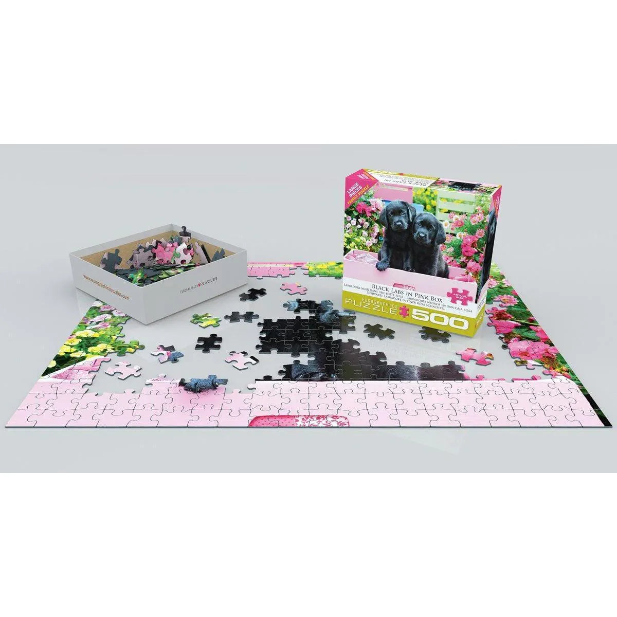 Black Labs in a Pink Box 500 Piece Jigsaw Puzzle Eurographics - BIG FRENCHIES