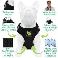 EcoBark Black Step In Dog Harness - Reflective Soft Mesh Harness for Teacup, Small Dogs and Puppies - BIG FRENCHIES