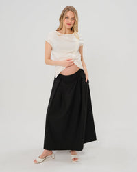 Over-Under Bump Pleated Maternity Maxi Skirt in All-Season Wool Blend - BIG FRENCHIES
