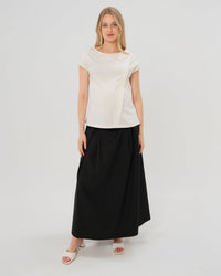 Over-Under Bump Pleated Maternity Maxi Skirt in All-Season Wool Blend - BIG FRENCHIES