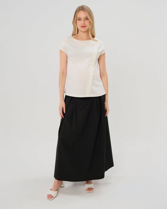 Over-Under Bump Pleated Maternity Maxi Skirt in All-Season Wool Blend - BIG FRENCHIES