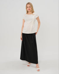 Over-Under Bump Pleated Maternity Maxi Skirt in All-Season Wool Blend - BIG FRENCHIES