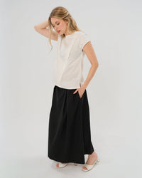 Over-Under Bump Pleated Maternity Maxi Skirt in All-Season Wool Blend - BIG FRENCHIES